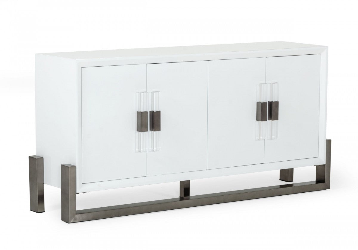 Modrest Lenny Modern White High Gloss & Stainless Steel Gun Metal Buffet