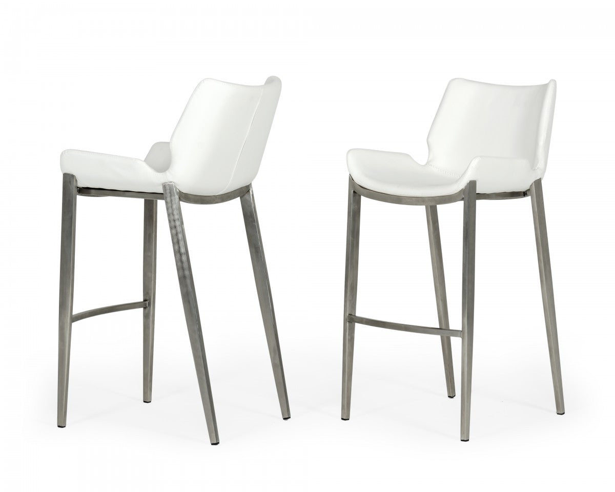 Modrest Dave Modern White Leatherette Bar Stool (Set of 2)