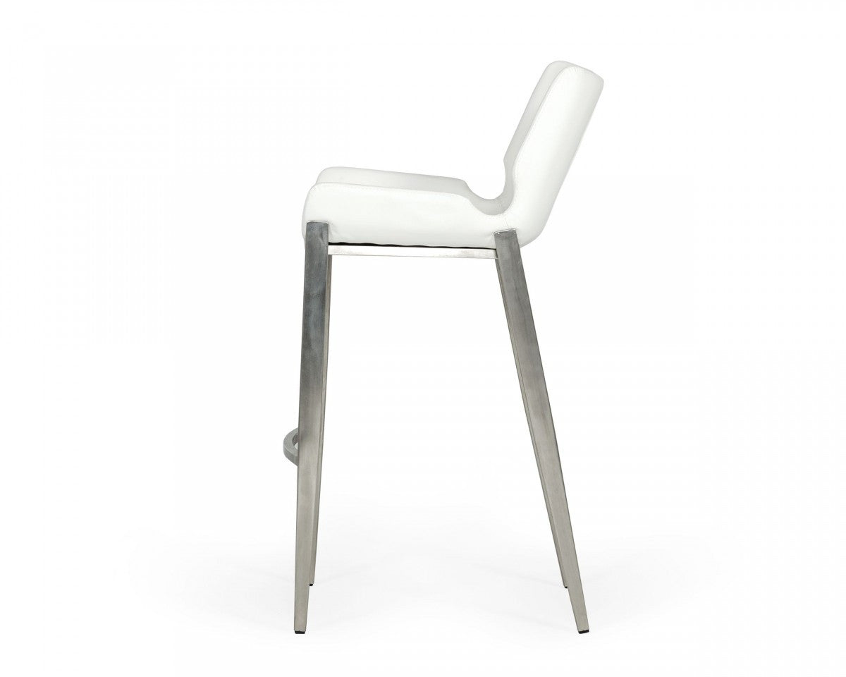 Modrest Dave Modern White Leatherette Bar Stool (Set of 2) - Stylish Design Furniture
