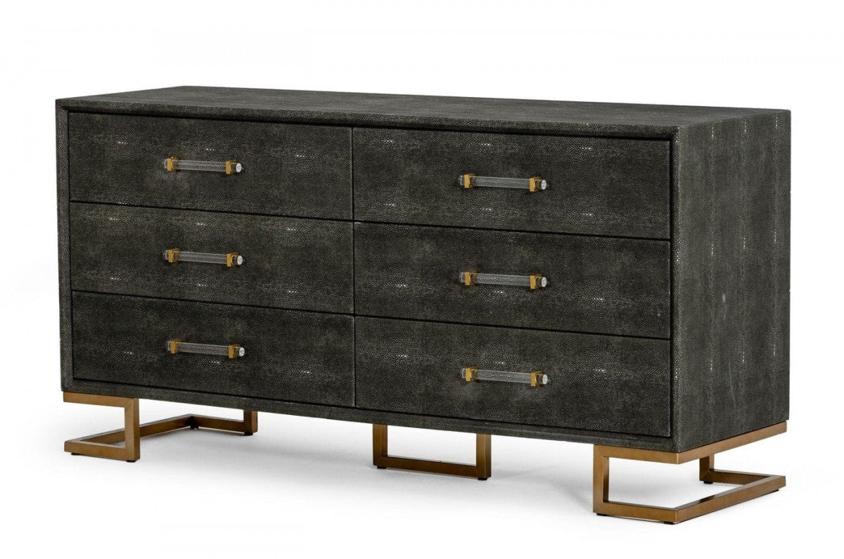 Modrest Howard - Modern Shagreen Grey Leatherette & Gold Dresser