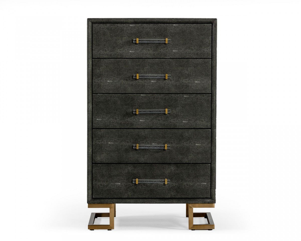 Modrest Howard Modern Shagreen Grey Leatherette & Gold Chest
