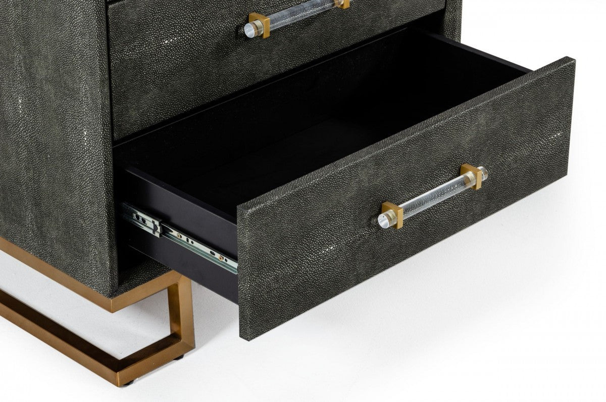Modrest Howard Modern Shagreen Grey Leatherette & Gold Chest