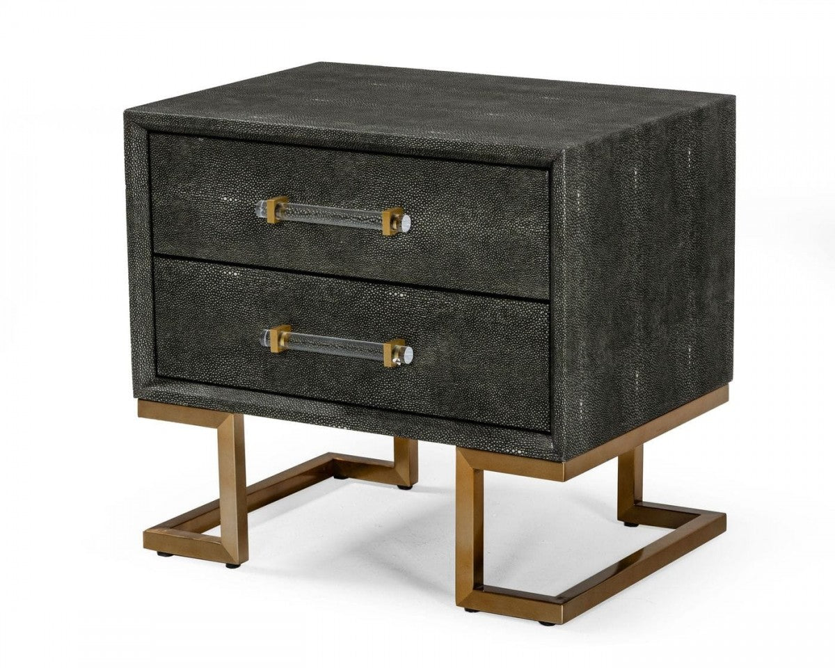 Modrest Howard - Modern Shagreen Grey Leatherette & Gold Nightstand