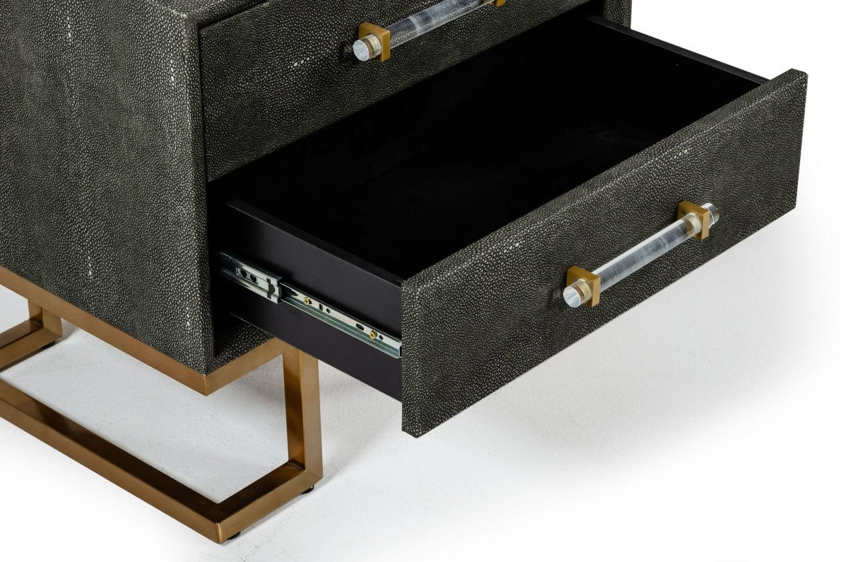 Modrest Howard - Modern Shagreen Grey Leatherette & Gold Nightstand