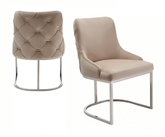Modrest Daria - Modern Beige Velvet and Stainless Steel Dining Chair Set of 2 - Stylish Design Furniture