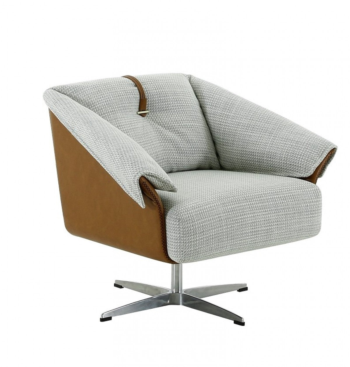 Modrest Ohio - Swivel Grey and Camel Fabric Accent Chair