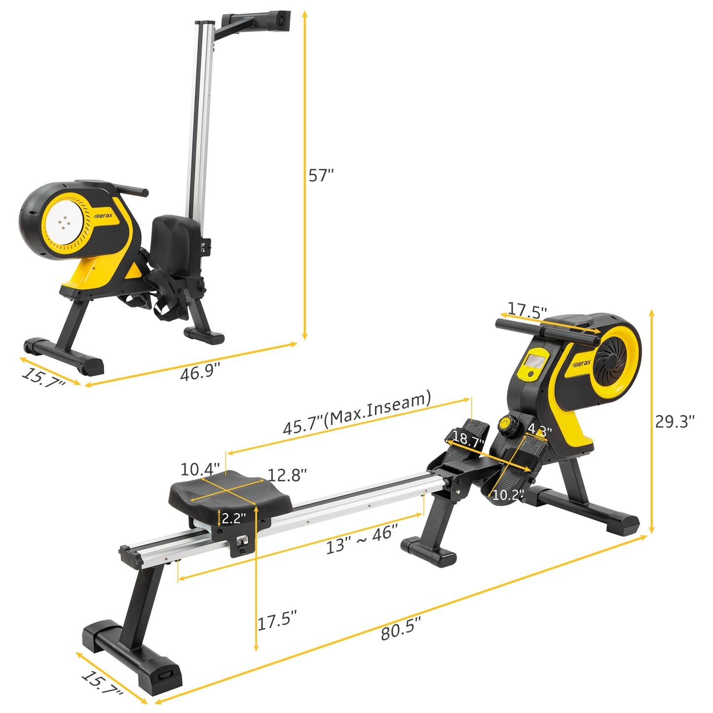 Ledaar Magnetic Rowing Machine with LCD Monitor, 46" Slide Rail and Compact Folding Rower for Home Cadio Workout