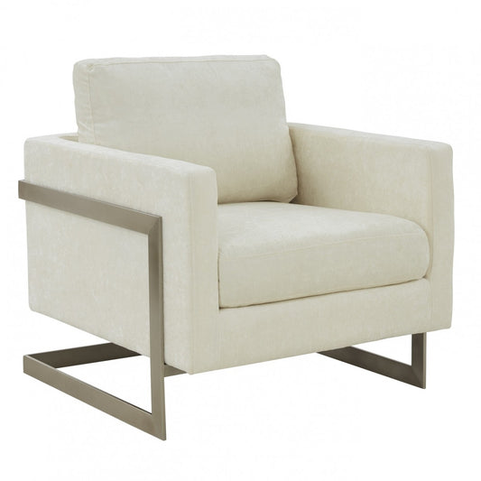 Modrest Prince - Contemporary Off White Fabric and Silver Accent Chair - Stylish Design Furniture