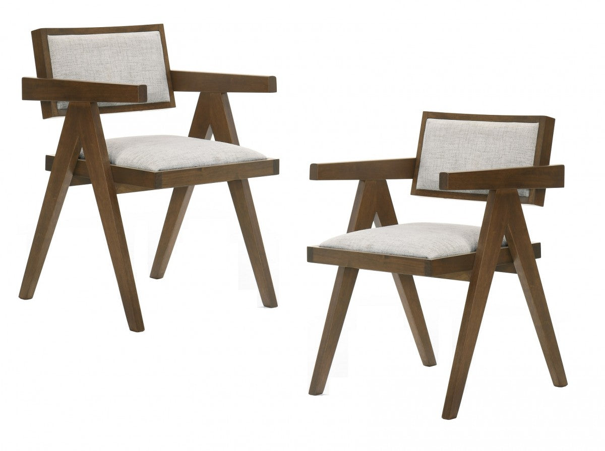 Modrest Fern - Modern Walnut and Beige Dining Chair Set of 2 - Stylish Design Furniture