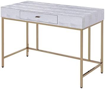 ACME Piety Vanity Desk in Silver PU & Champagne