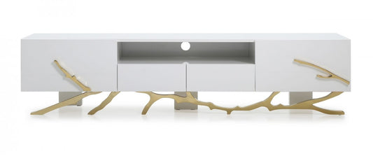 Modrest Legend - 87"-Wide Modern White Gold TV Stand - Stylish Design Furniture