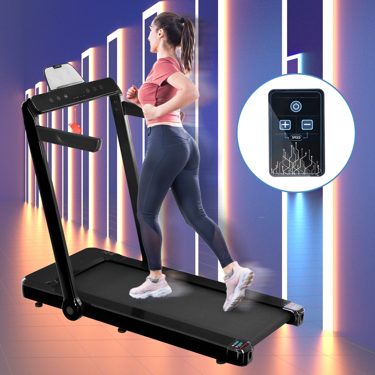 Cruce Electric Folding Treadmill, Installation Free with Bluetooth APP and Speaker, Remote Control with Display for Home, Gym & Office