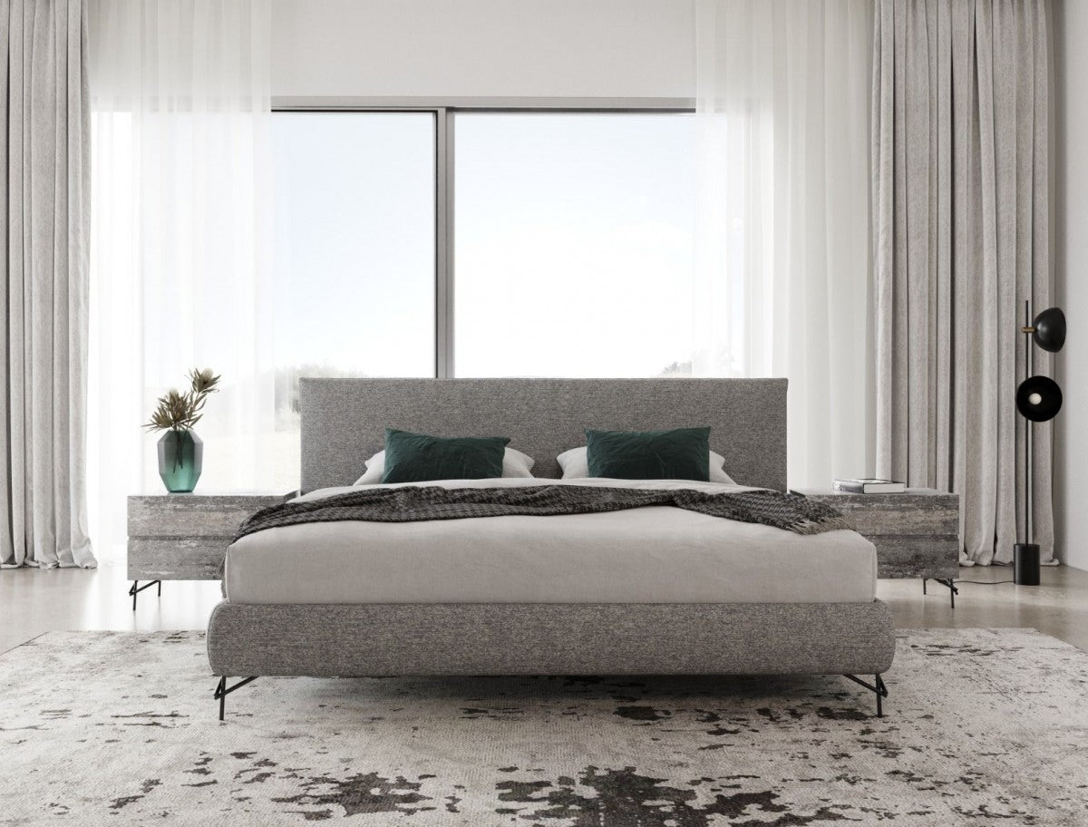 Nova Domus Aria - Italian Modern Multi Grey Bed and Two Nightstands - Stylish Design Furniture