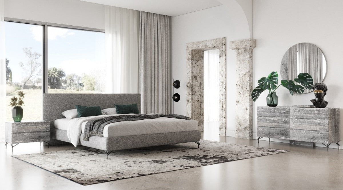 Nova Domus Aria - Italian Modern Multi Grey Bed and Two Nightstands