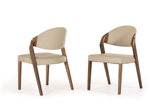 Modrest Arlo Mid-Century Beige & Walnut Dining Chairs (Set of 2) β Retro Modern Seating - Stylish Design Furniture