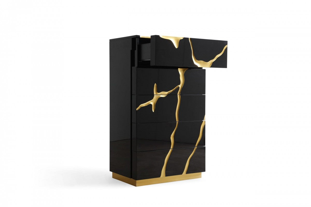 Modrest Aspen Modern Black and Gold Chest - Stylish Design Furniture