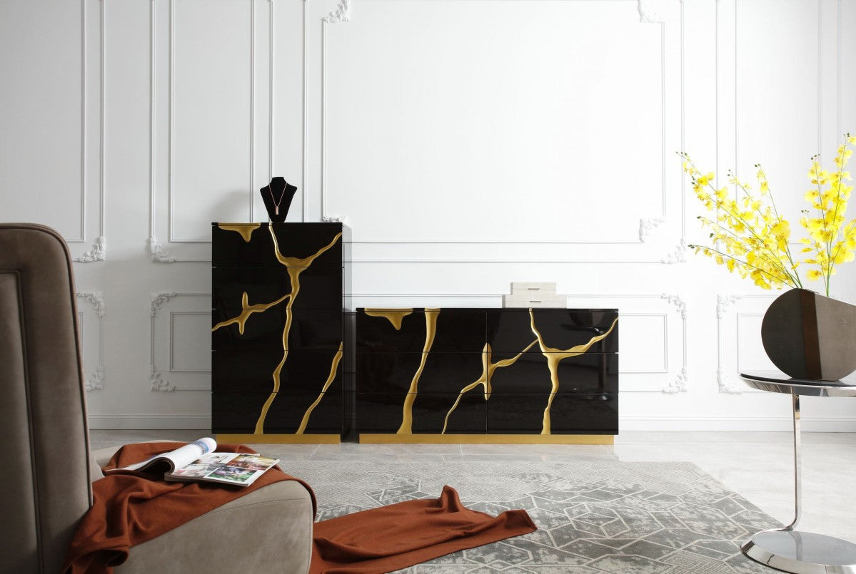 Modrest Aspen Modern Black and Gold Chest - Stylish Design Furniture