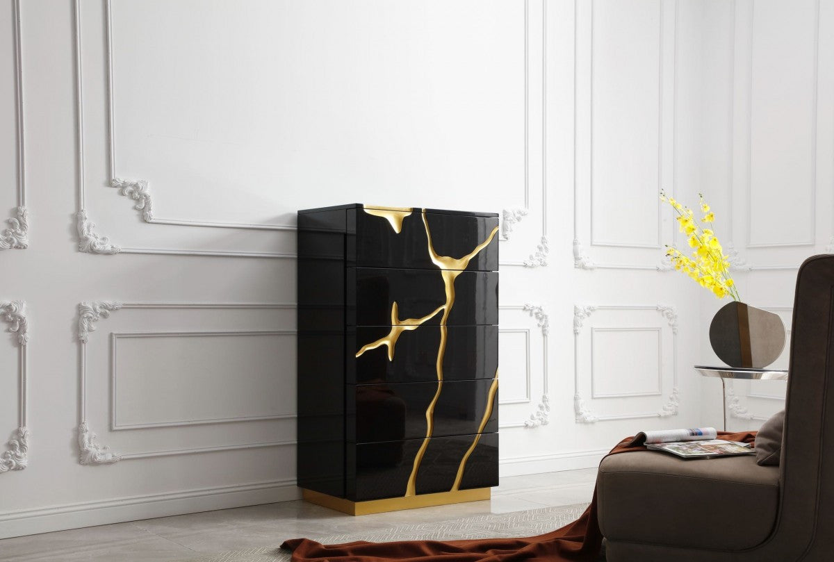 Modrest Aspen Modern Black and Gold Chest - Stylish Design Furniture