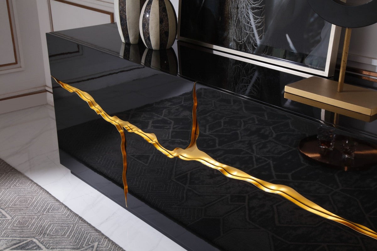 Modrest Aspen Modern High Gloss Black & Gold Buffet - Stylish Design Furniture