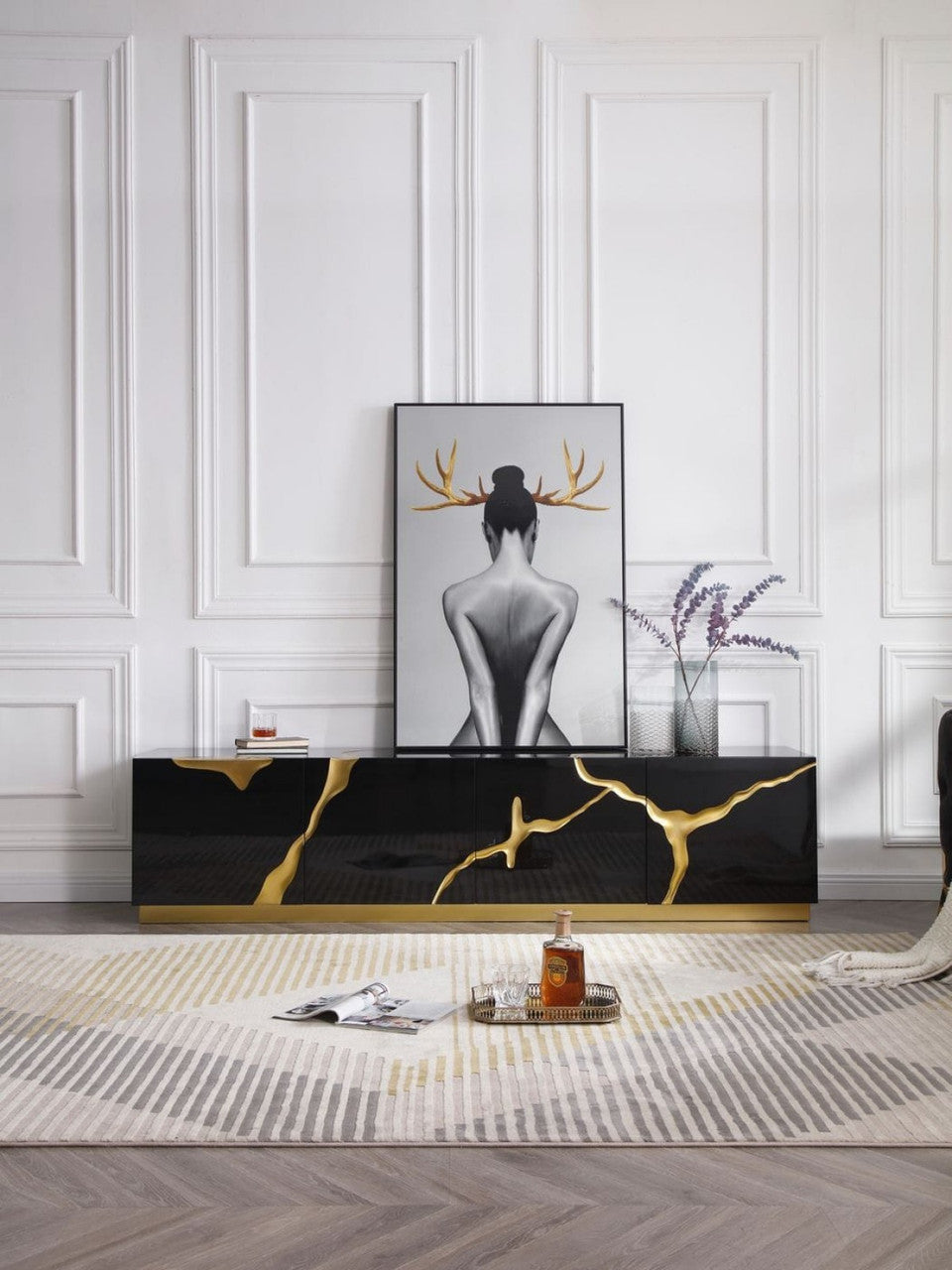 Modrest Aspen Modern Black & Gold TV Stand