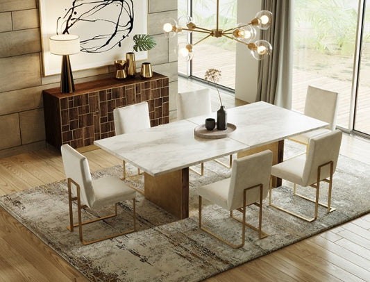 Modrest Auer - White Marble & Gold Dining Table - Stylish Design Furniture