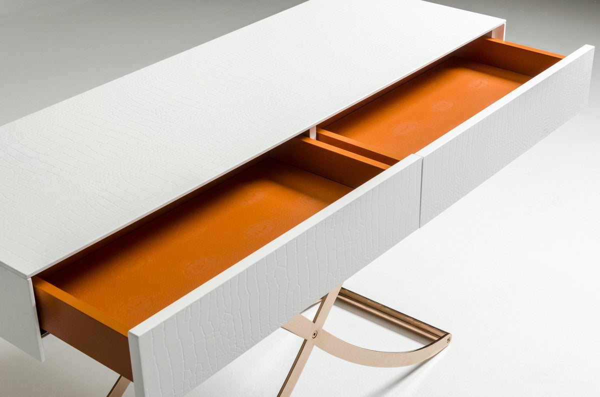 A&X Aversa Modern White Crocodile Console Table & Mirror