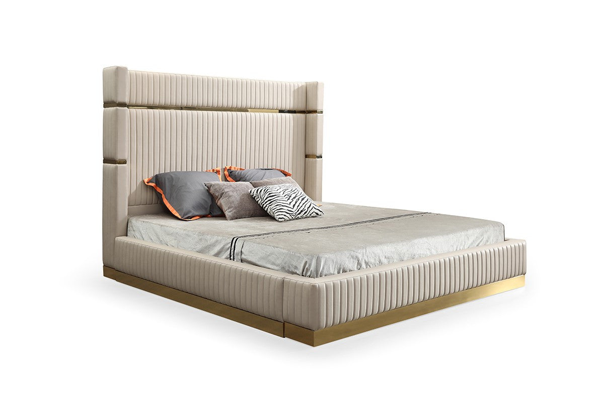 Modrest- Sterling Modern Beige Bonded Leather & Gold Bed