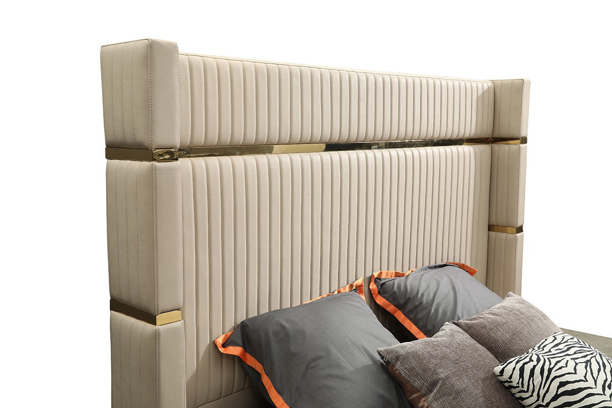 Modrest- Sterling Modern Beige Bonded Leather & Gold Bed