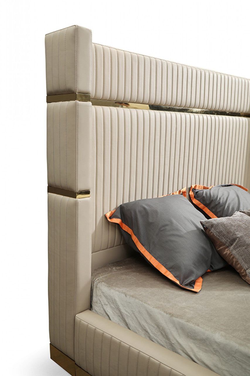 Modrest- Sterling Modern Beige Bonded Leather & Gold Bed