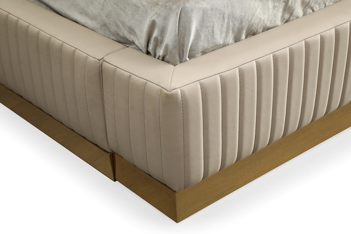 Modrest- Sterling Modern Beige Bonded Leather & Gold Bed