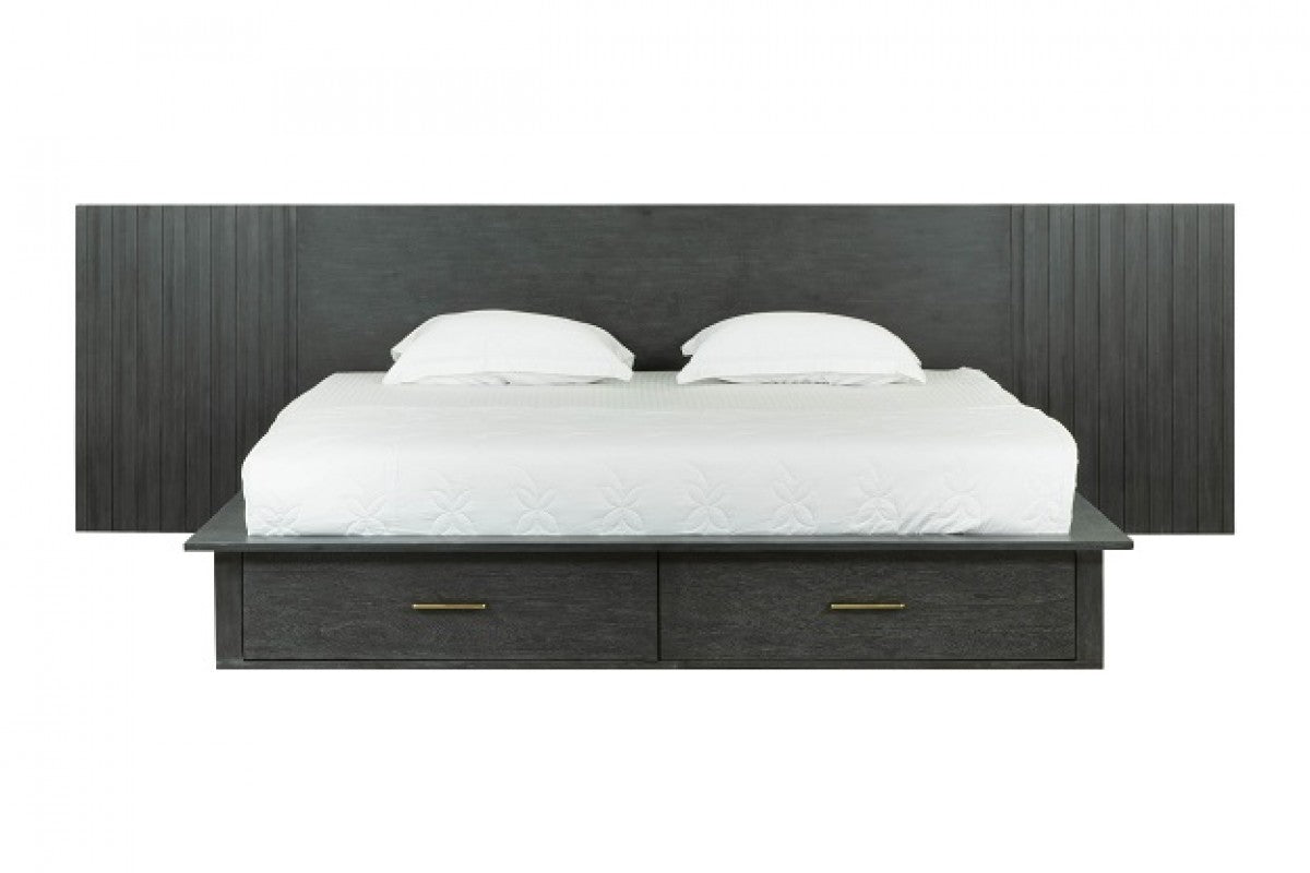 Modrest Manchester- Contemporary Platform Dark Grey Bed with Two Nightstands