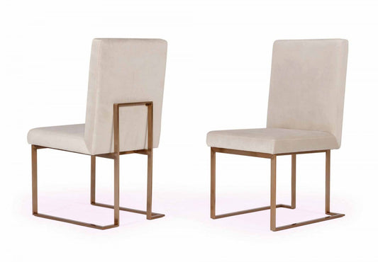 Modrest Fowler - Modern Beige and Brass Velvet Dining Chair Set of 2 - Stylish Design Furniture