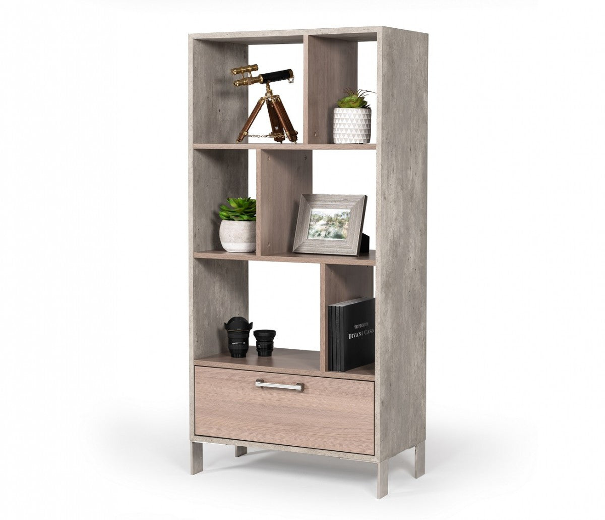 Nova Domus Boston Modern Brown Oak & Faux Concrete Bookcase