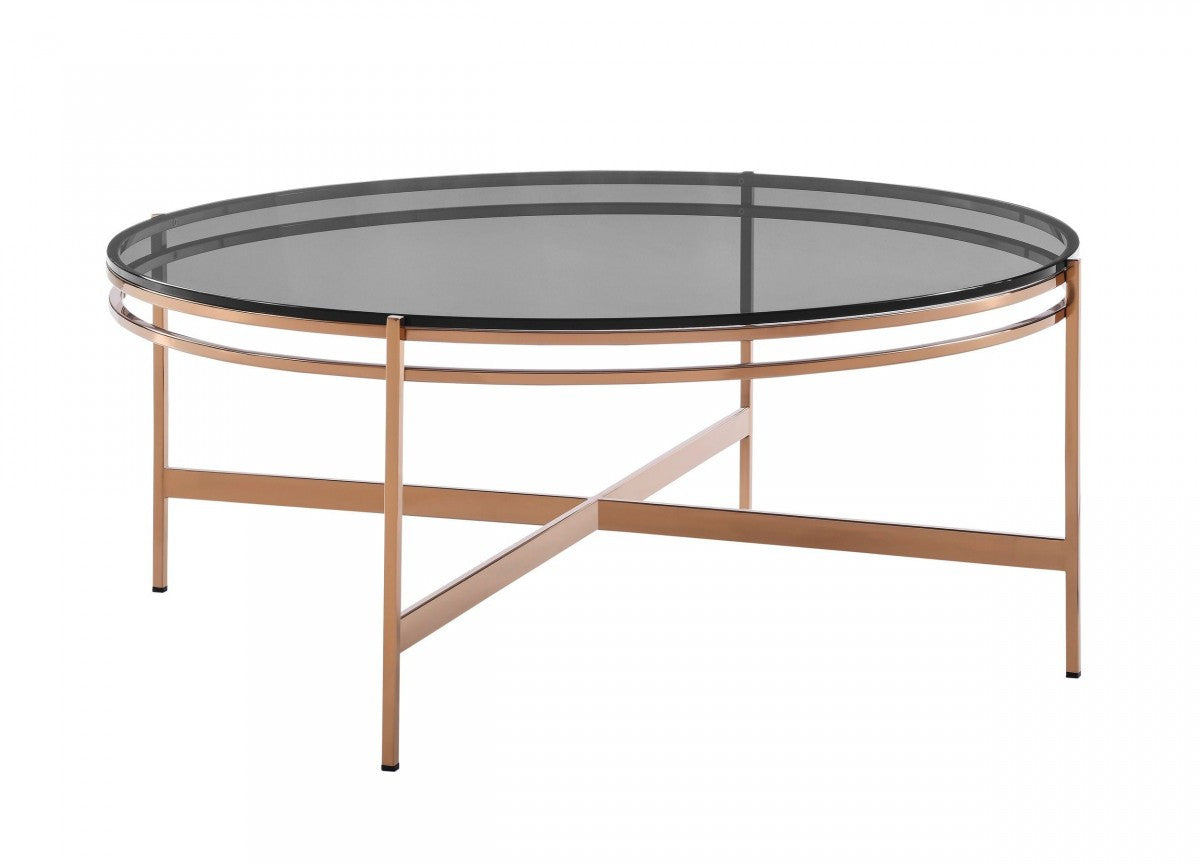 Modrest Bradford Modern Smoked Glass & Rosegold Coffee Table