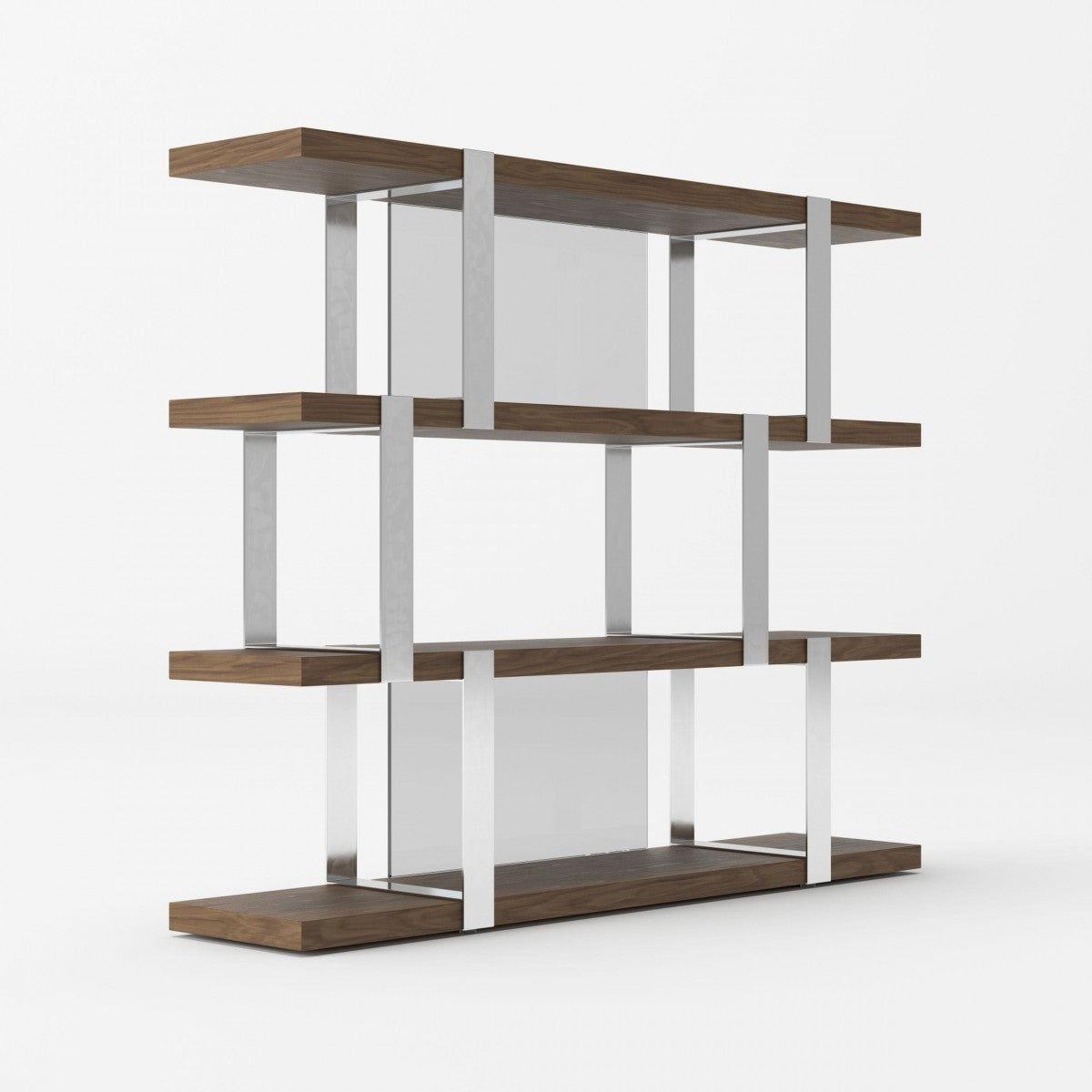Modrest Brewer Modern Walnut Glass & Stainless Steel Bookshelf - Stylish Design Furniture