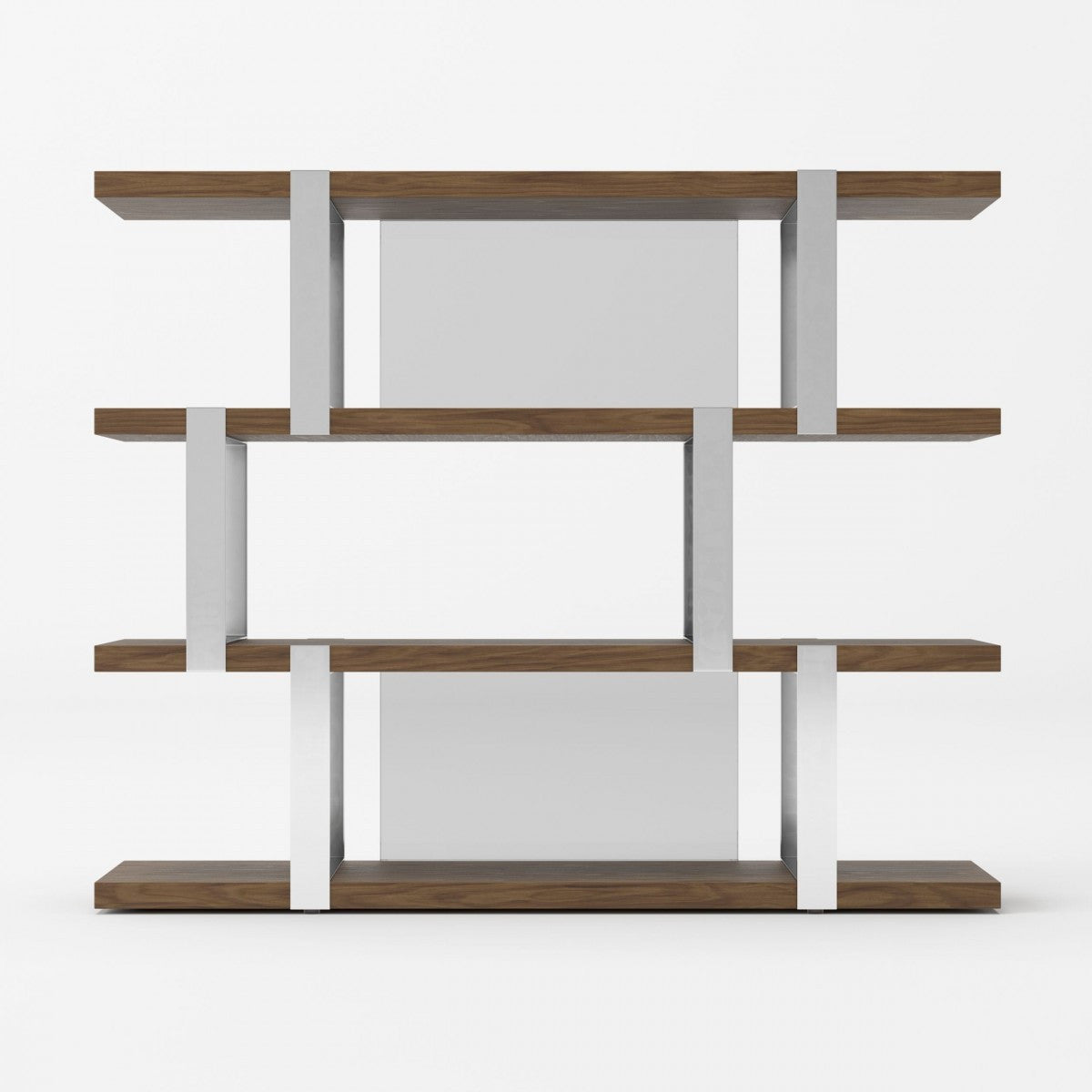 Modrest Brewer Modern Walnut Glass & Stainless Steel Bookshelf - Stylish Design Furniture