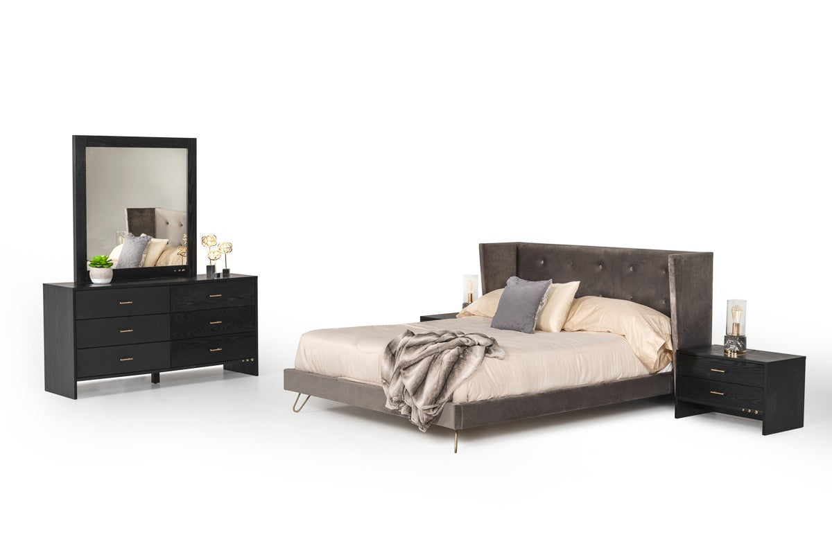 Modrest Bryan Modern Grey Velvet & Gold Bed