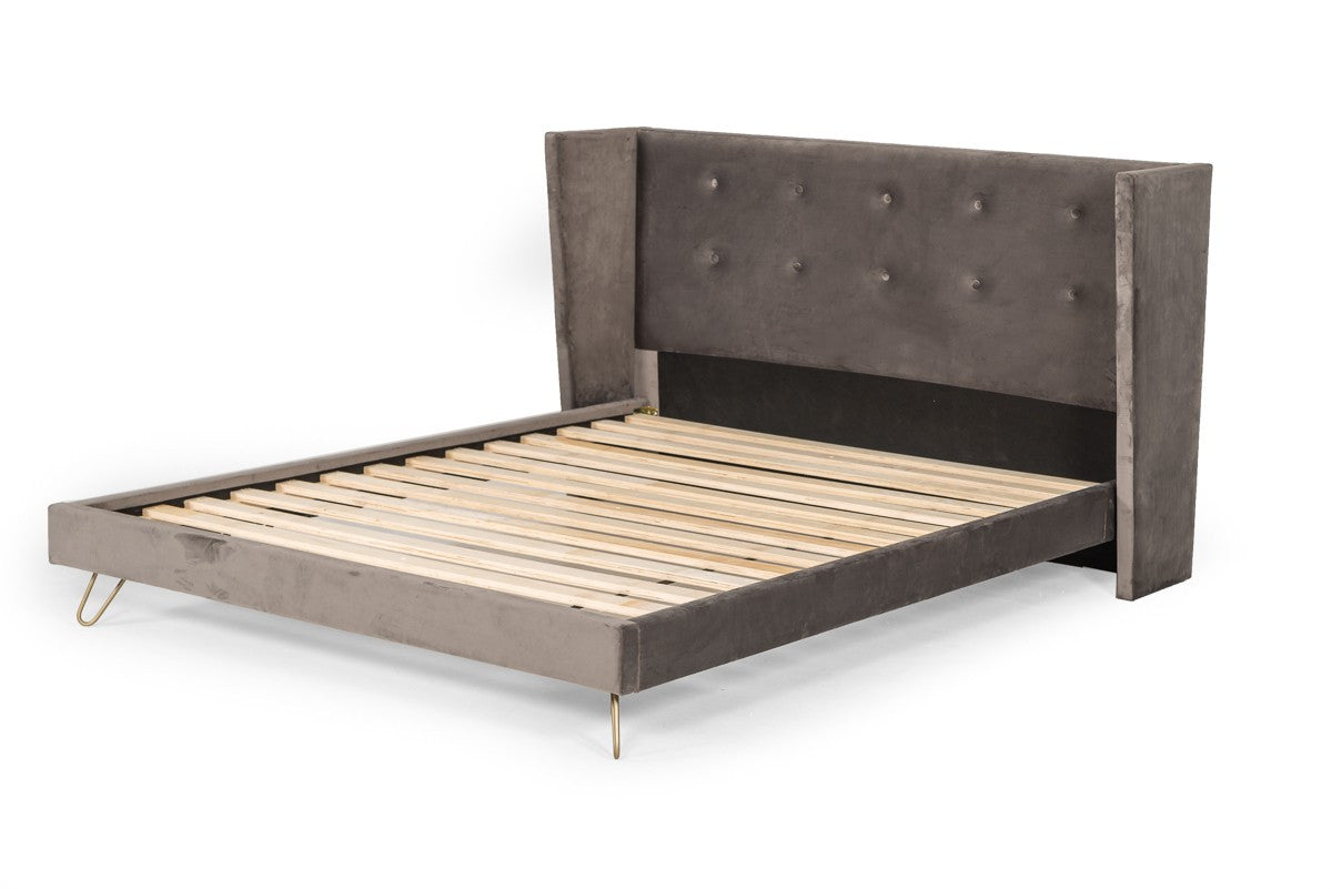 Modrest Bryan Modern Grey Velvet & Gold Bed