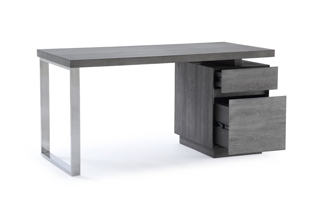Modrest Carson Modern Grey Elm & Stainless Steel Desk - Stylish Design Furniture