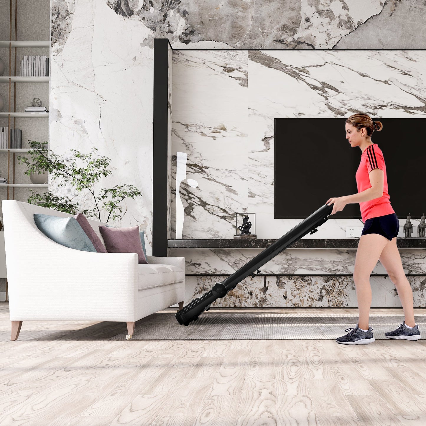 Cruce Electric Folding Treadmill, Installation Free with Bluetooth APP and Speaker, Remote Control with Display for Home, Gym & Office
