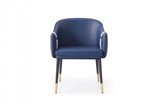 Modrest Calder - Blue & Beige Bonded Leather Dining Chair - Stylish Design Furniture