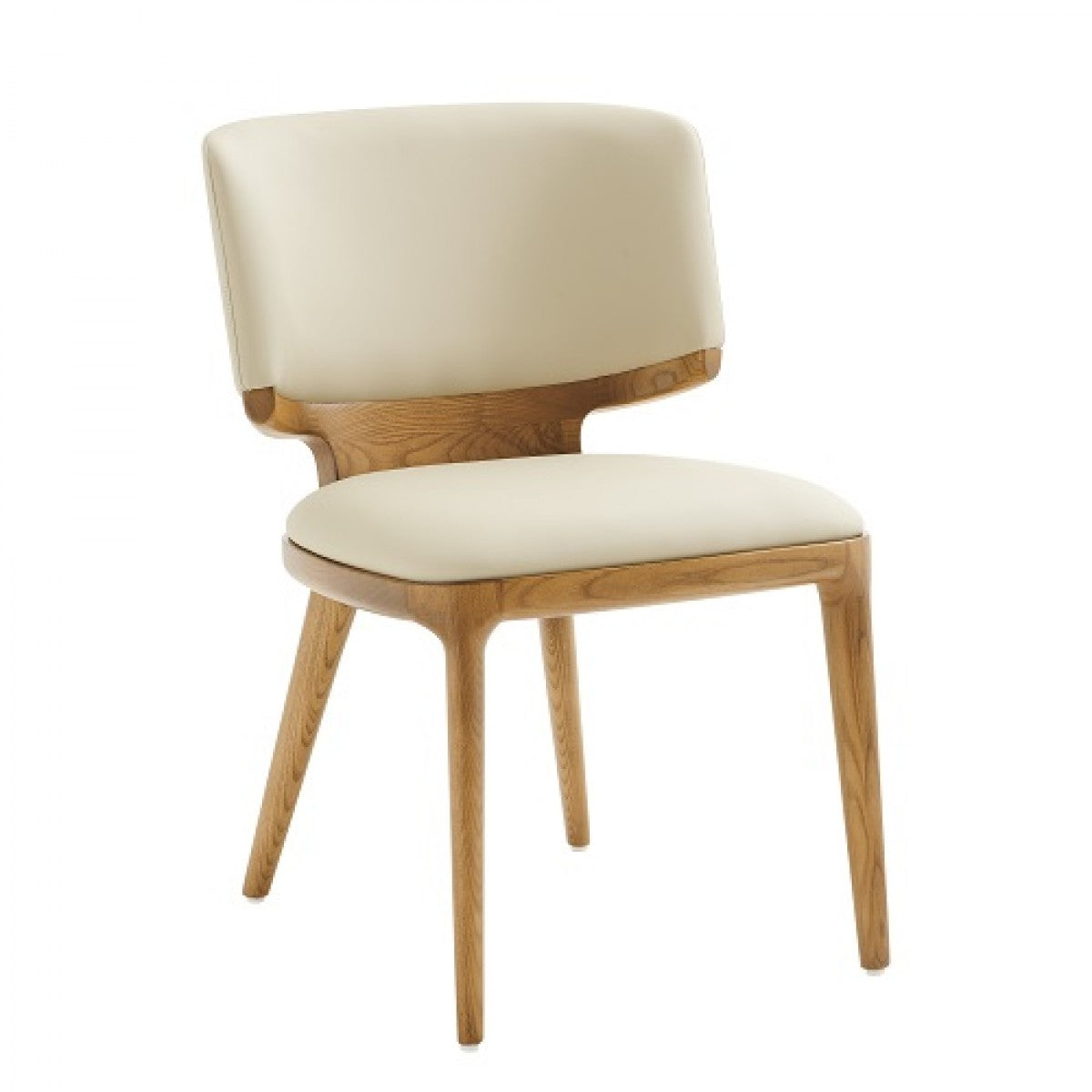 Modrest Stanley - Contemporary Cream Leatherette and Walnut Set of Two Dining Chairs - Stylish Design Furniture