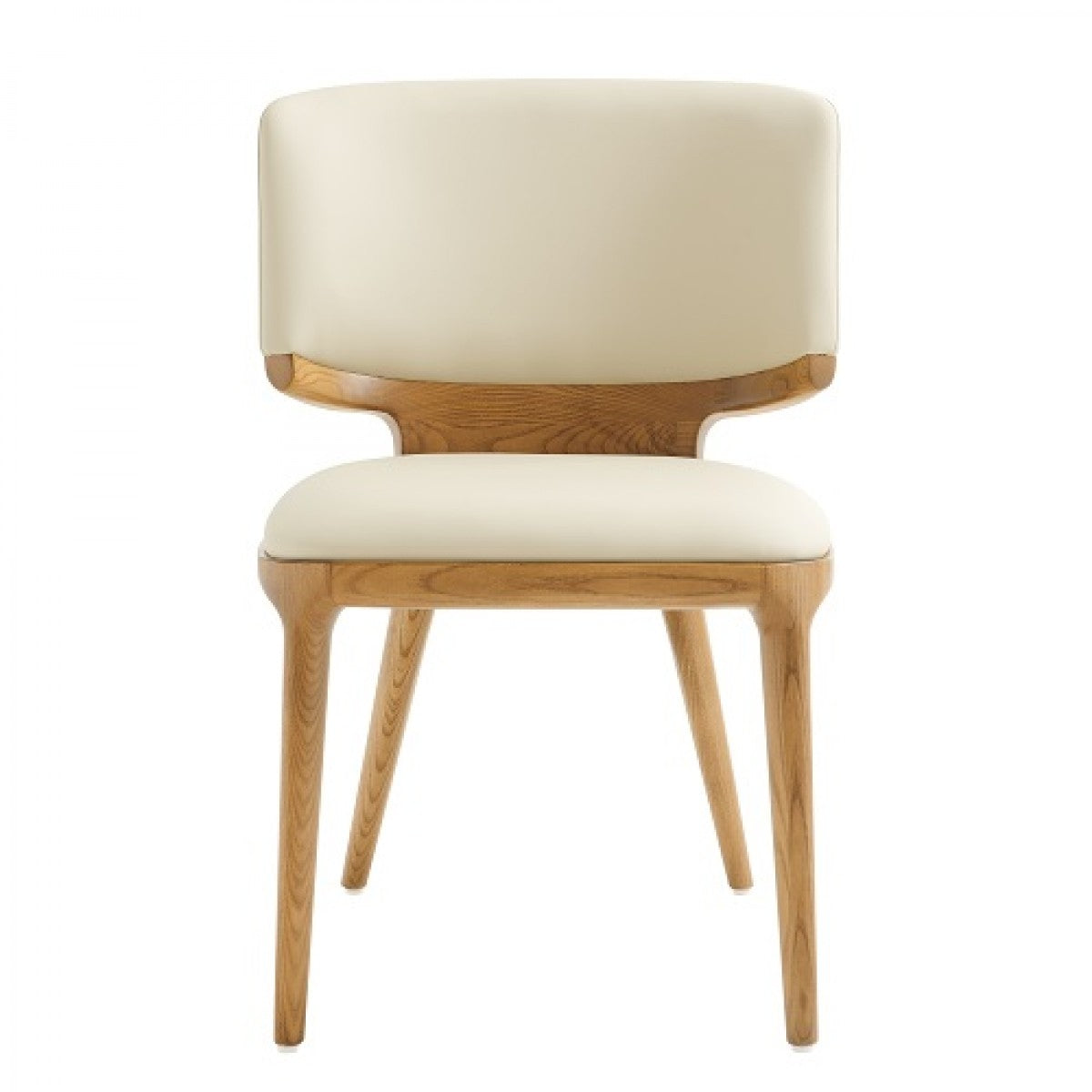Modrest Stanley - Contemporary Cream Leatherette and Walnut Set of Two Dining Chairs - Stylish Design Furniture