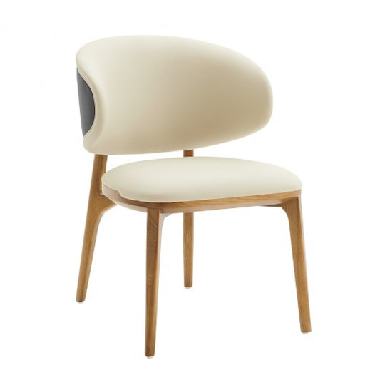 Modrest Chance - Contemporary Cream Fabric and Brown Leatherette Walnut Dining Chair - Stylish Design Furniture