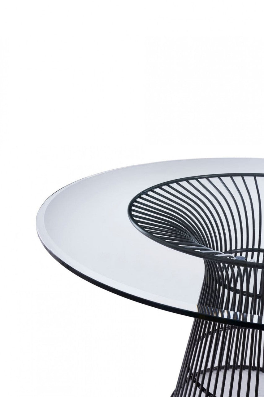 Modrest Chandler Modern Round Glass & Black Stainless Steel Dining Table