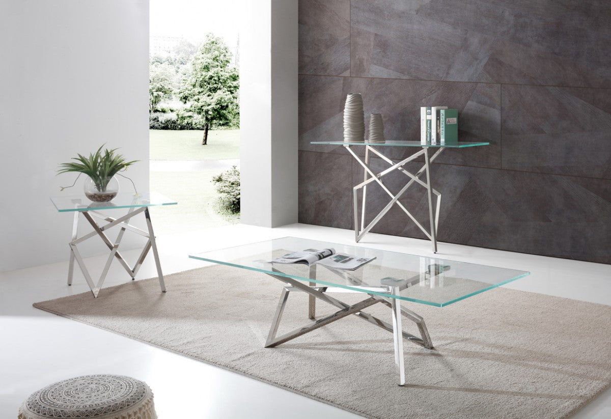 Modrest Hawkins Modern Glass & Stainless Steel Console Table