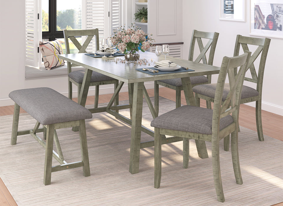 Bologna Gray Rustic 6 Piece Dining Table Set Wood Dining Table and chair Kitchen Table Set