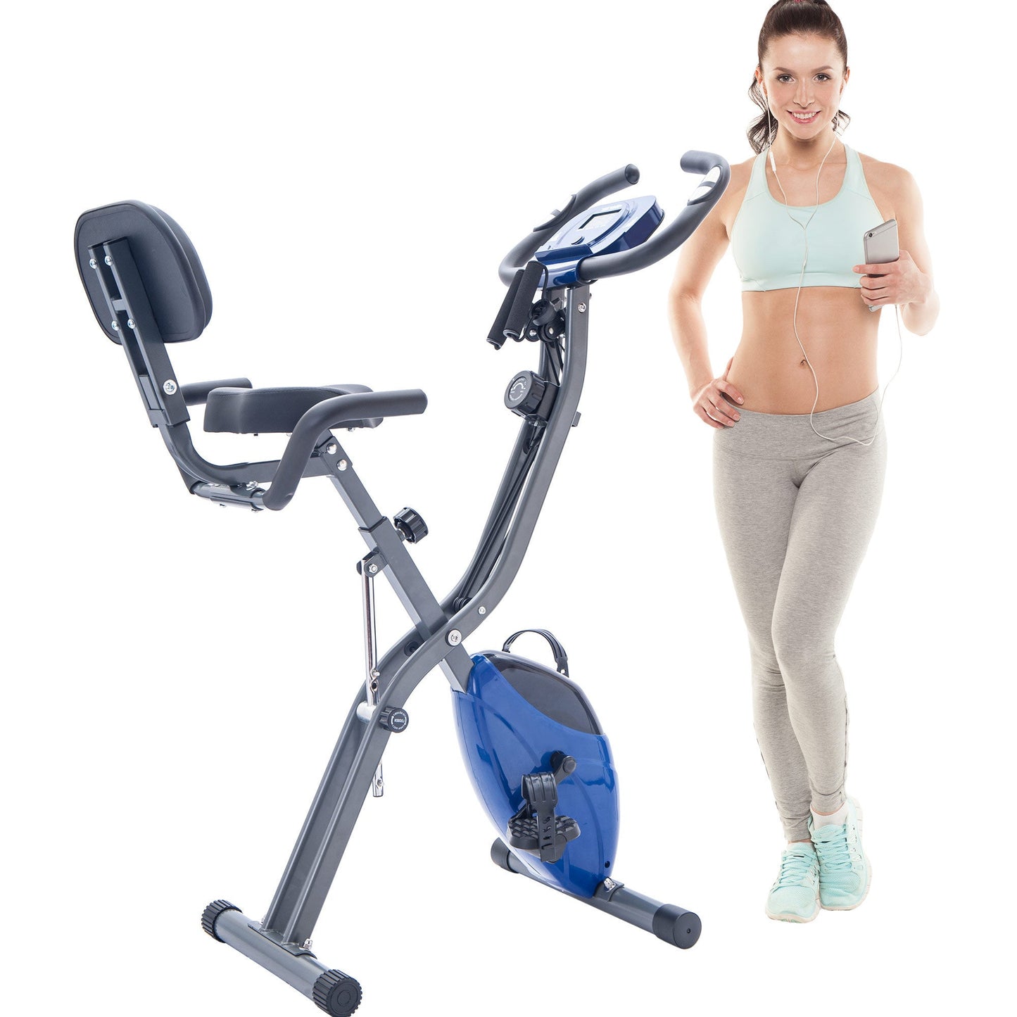 Bolter Folding Exercise Bike with 10-Level Adjustable Resistance, Fitness Upright and Recumbent X- Bike, Arm Bands and Backrest