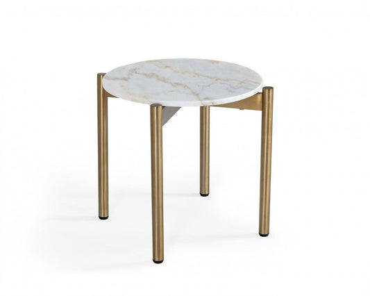 Modrest Denzel - White Marble + Gold End Table - Stylish Design Furniture