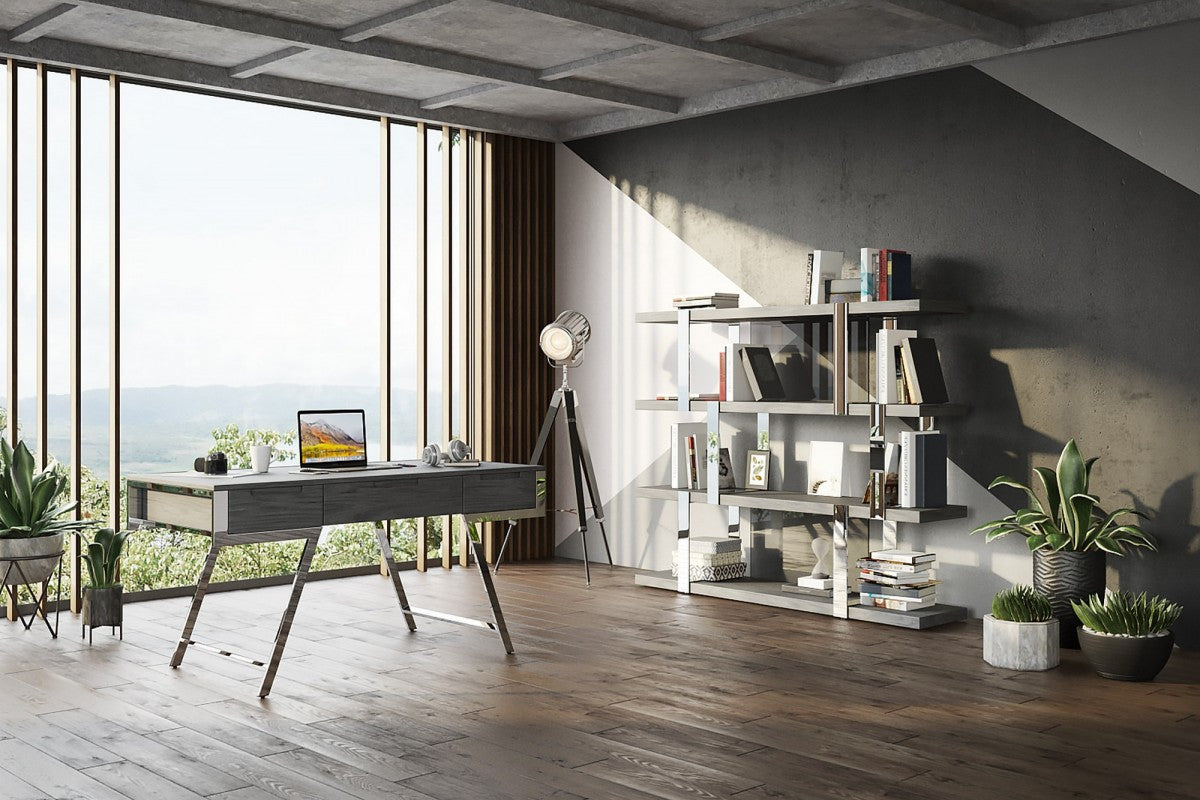 Modrest Dessart Modern Elm Grey Office Desk